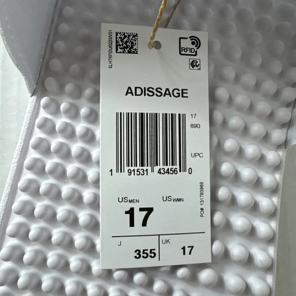 Adidas Adissage Men's US17 Unisex White/Black Sandals Slides Massage‎ NWOB 9425